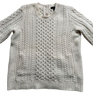 J.Crew Womens Wool Chunky Cable Knit Fisherman Sweater Small Cream Crewneck